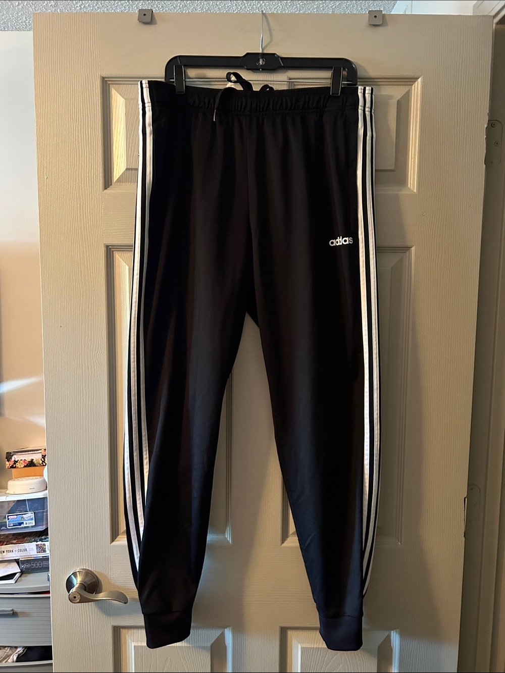 adidas Black Track Joggers with White Three-Stripe Detail